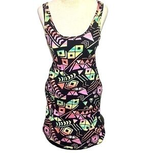 Victorias Secret PINK Mini Body Con Dress Black and Bright Multi Color Small